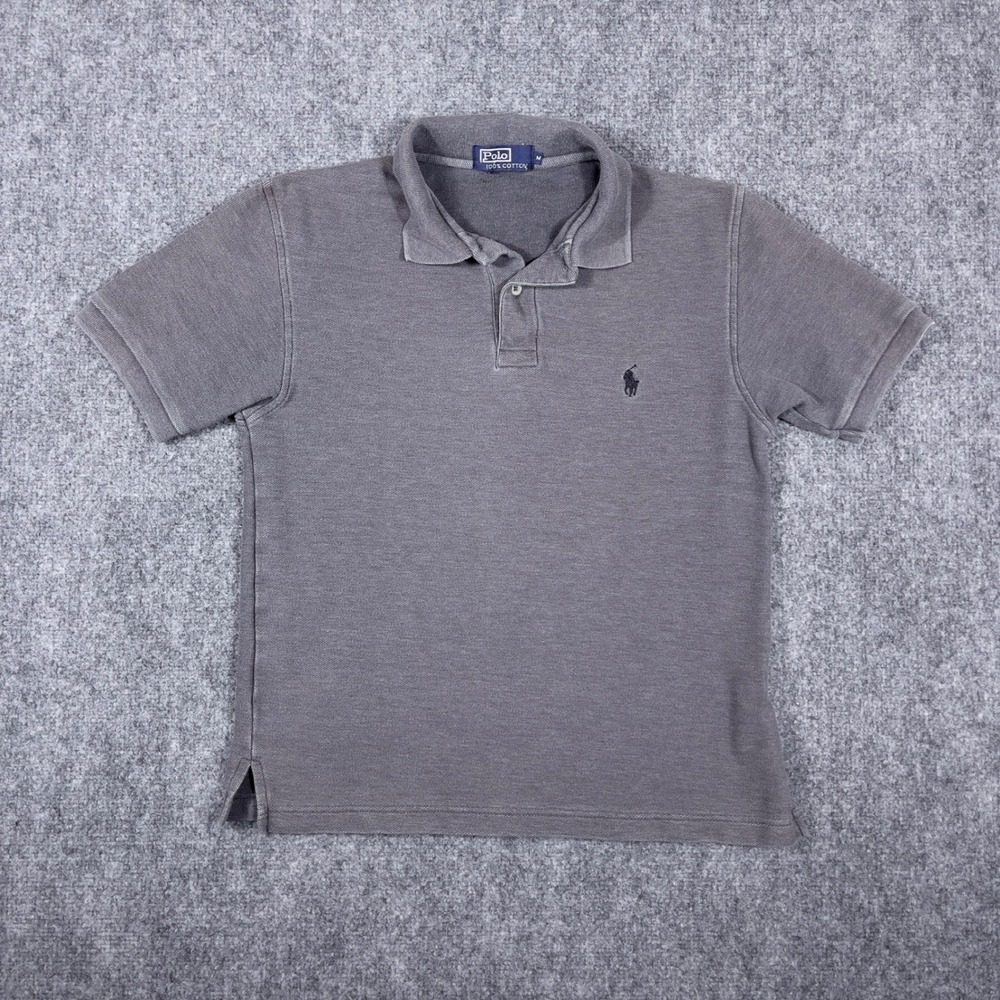 Vtg Polo Ralph Lauren Polo Shirt Kids Size M Grey Short Sleeve Pique Cotton Logo